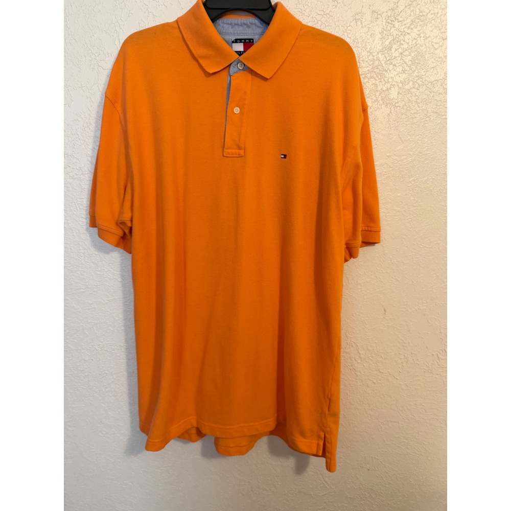 Tommy Hilfiger Mens XL Orange Short Sleeve Pique Cotton Polo Shirt Logo